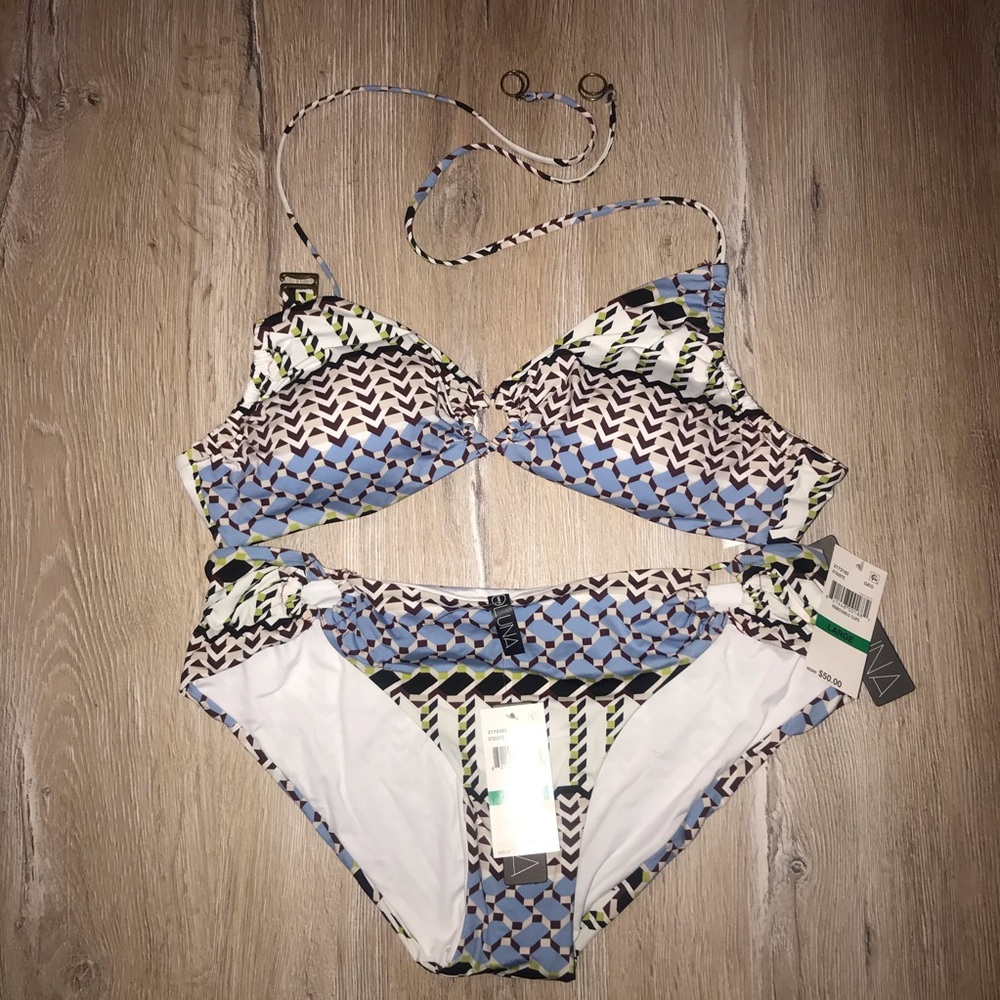 SOLUNA SWIN FULL MOON Womens Large 2 Piece Bathing Suit Geometric Bohemian Gypsy